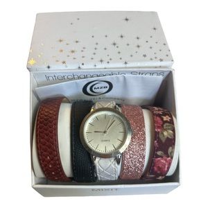 Ladies Watch 5 Interchangeable Bands MZ Berger & Co Gift Set Silver Round Face